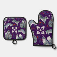 Renards bleus stylisés avec des motifs floraux com