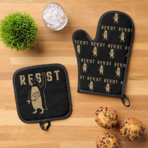Ensemble De Gant De Cuisine Et De Manique Résister Activisme Penguin Design graphique Vintag