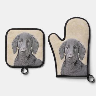 Ensemble De Gant De Cuisine Et De Manique Retriever à couche plate Peinture de chien animal