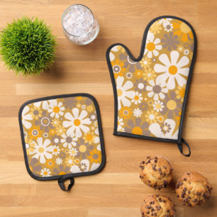 Ensemble De Gant De Cuisine Et De Manique Retro Garden Floral 60s les années 70 Motif