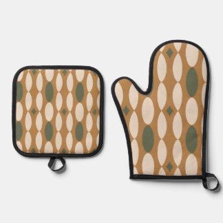 Ensemble De Gant De Cuisine Et De Manique Retro Geometric Oven Mitt & Pot Holder Set