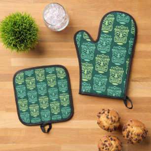 Ensemble De Gant De Cuisine Et De Manique Retro Tiki Beach Bar Motif