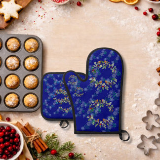 Ensemble De Gant De Cuisine Et De Manique Robin, wreaths, and snowflakes blue