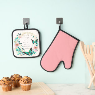 Ensemble De Gant De Cuisine Et De Manique Romains 8:28 Fleurs et papillons