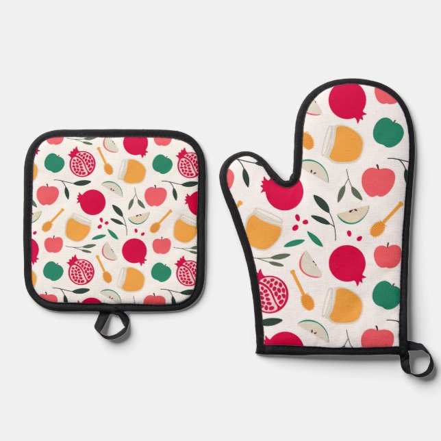 Ensemble De Gant De Cuisine Et De Manique Rosh Hashanah (Recto)