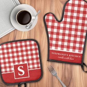 Ensemble De Gant De Cuisine Et De Manique Rouge Et Blanc En vichy Plaid À damiers Monogramme