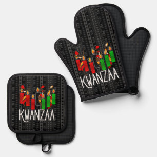 Ensemble De Gant De Cuisine Et De Manique Rouge vert et noir à thème tribal Kwanzaa