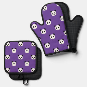 Ensemble De Gant De Cuisine Et De Manique Royal Purple - Motif Panda minimaliste