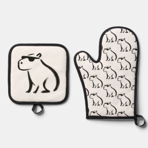 Ensemble De Gant De Cuisine Et De Manique Sac à main Chill Capybara – Dessin au pinceau à en