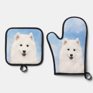 Ensemble De Gant De Cuisine Et De Manique Samoyed Puppy Peinture blanc mignonne Original Chi