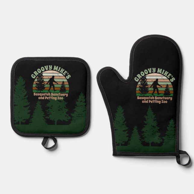 Ensemble De Gant De Cuisine Et De Manique Sanctuaire Funny Sasquatch Personnalisé (Recto)