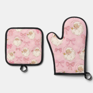 Ensemble De Gant De Cuisine Et De Manique Santa pastel rose fête de Noël