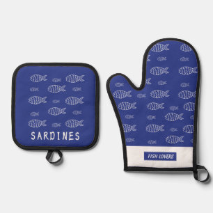 Ensemble De Gant De Cuisine Et De Manique Sardines