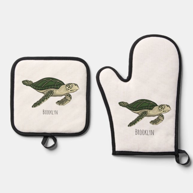 Ensemble De Gant De Cuisine Et De Manique Sea turtle cartoon (Recto)