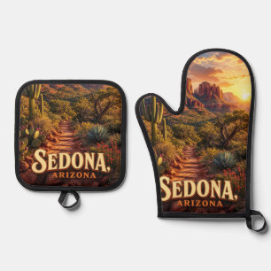 Ensemble De Gant De Cuisine Et De Manique Sedona Arizona Coucher de Soleil Roche Rouge Déser
