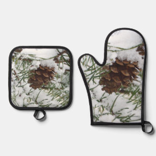 Ensemble De Gant De Cuisine Et De Manique Snowy Pine Cone I