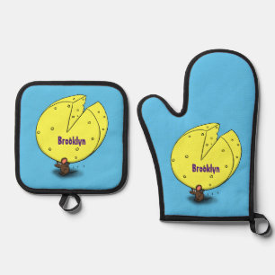 Ensemble De Gant De Cuisine Et De Manique Souris mignonne avec dessin animé au fromage