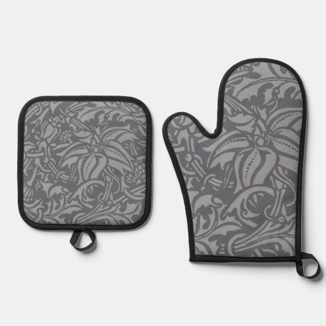 Ensemble De Gant De Cuisine Et De Manique Style Scottish Thistle Knot William Morris (Recto)