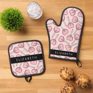 Ensemble De Gant De Cuisine Et De Manique Sucettes roses, sucettes en forme de cœur, sucette