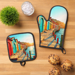 Ensemble De Gant De Cuisine Et De Manique Sunset Bliss : Hues Balnéaires