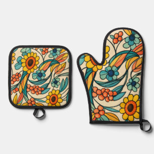 Ensemble De Gant De Cuisine Et De Manique Sunstream Bloom