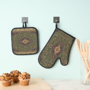 Ensemble De Gant De Cuisine Et De Manique Tapis turc vert persan oriental