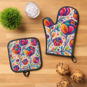 Ensemble De Gant De Cuisine Et De Manique Tapisserie Bloomwave