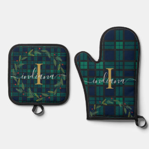 Ensemble De Gant De Cuisine Et De Manique Tartan en forme de monogramme en plastique