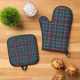 Ensemble De Gant De Cuisine Et De Manique Tartan Scottish Plaid Clan Motif Vintage