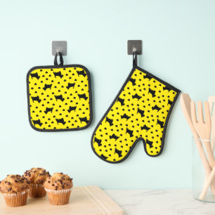 Ensemble De Gant De Cuisine Et De Manique Terriers écossais noirs (Chiens écossais) - Jaune