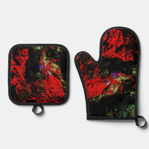Ensemble De Gant De Cuisine Et De Manique Texture abstrait rouge et Pot Holders