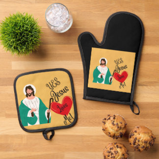 Ensemble De Gant De Cuisine Et De Manique The "Yes, Jesus Loves Me" Yellow 