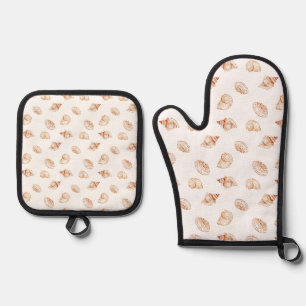 Ensemble De Gant De Cuisine Et De Manique Thème coquillages océan bord de mer nautique