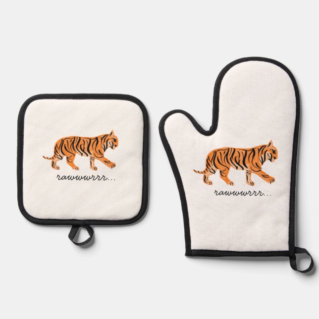 Ensemble De Gant De Cuisine Et De Manique Tigre (Recto)