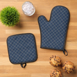 Ensemble De Gant De Cuisine Et De Manique Tissu en jean bleu et blanc