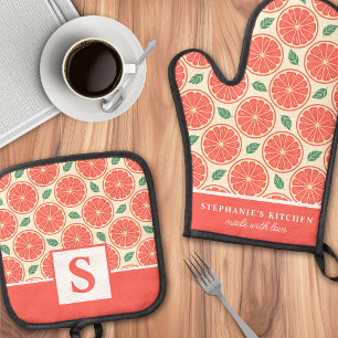 Ensemble De Gant De Cuisine Et De Manique Tranches de pamplemousse Citron Cute Été Monogramm