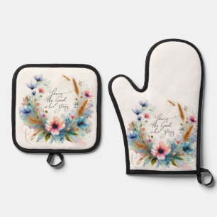 Ensemble De Gant De Cuisine Et De Manique Tu es le Dieu qui reste, aquarelle florale