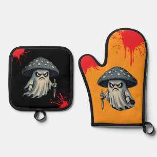 Ensemble De Gant De Cuisine Et De Manique Tueur Shroom Éffrayant fantôme avec Splat de sang