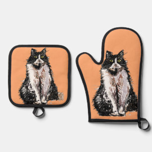 Ensemble De Gant De Cuisine Et De Manique Tuxedo Chat Cute Chats Noir Blanc Orange