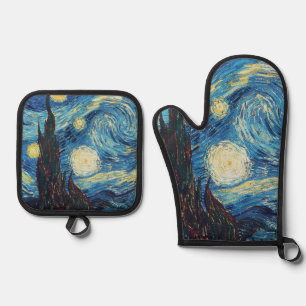 Ensemble De Gant De Cuisine Et De Manique Van Gogh Nuit étoilée Vintage Bleu Chef-d'œuvre