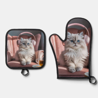 Ensemble De Gant De Cuisine Et De Manique Vibes de chats douillettes - Cute Perse Chat à éco