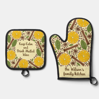 Ensemble De Gant De Cuisine Et De Manique Vin chaud de Noël épicé jaune clair