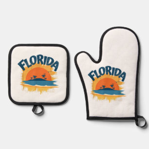 Ensemble De Gant De Cuisine Et De Manique Vintage Florida Retro Tee Design Sunshine