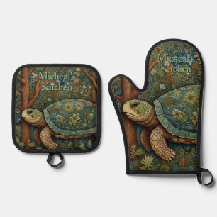 Ensemble De Gant De Cuisine Et De Manique Vintage tortue bohème bohème bois personnalisation