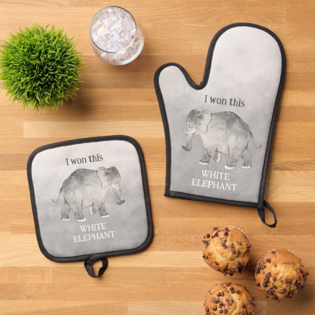 Ensemble De Gant De Cuisine Et De Manique White Elephant Gag Gift (De haut en bas)