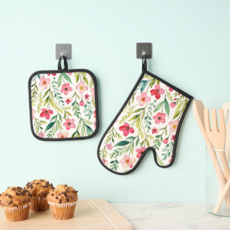Ensemble De Gant De Cuisine Et De Manique Wildflower Meadow