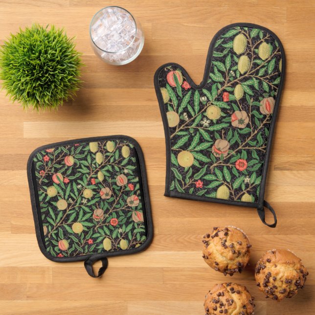 Ensemble De Gant De Cuisine Et De Manique William Morris Fruit Pattern (De haut en bas)