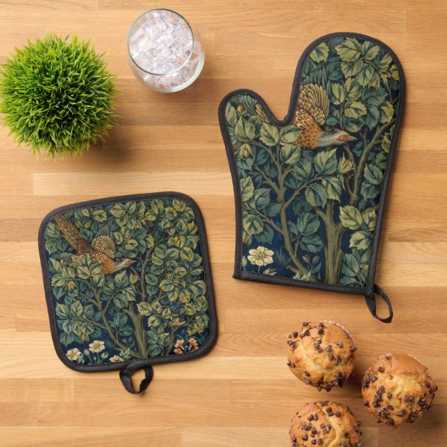 Ensemble De Gant De Cuisine Et De Manique William Morris Pheasier Bois Bois (De haut en bas)