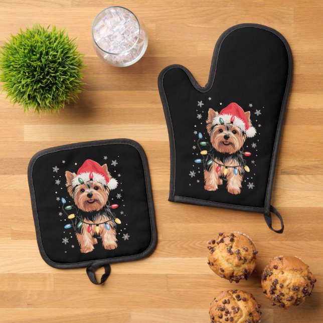 Ensemble De Gant De Cuisine Et De Manique Yorkie Christmas Chien Long Noël Cadeau (De haut en bas)