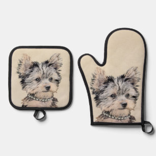 Ensemble De Gant De Cuisine Et De Manique Yorkshire Terrier Puppy Peinture Chien original